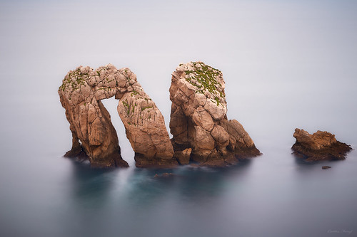 The Urros rock formations rising from the Cantabrian Sea at Costa Quebrada